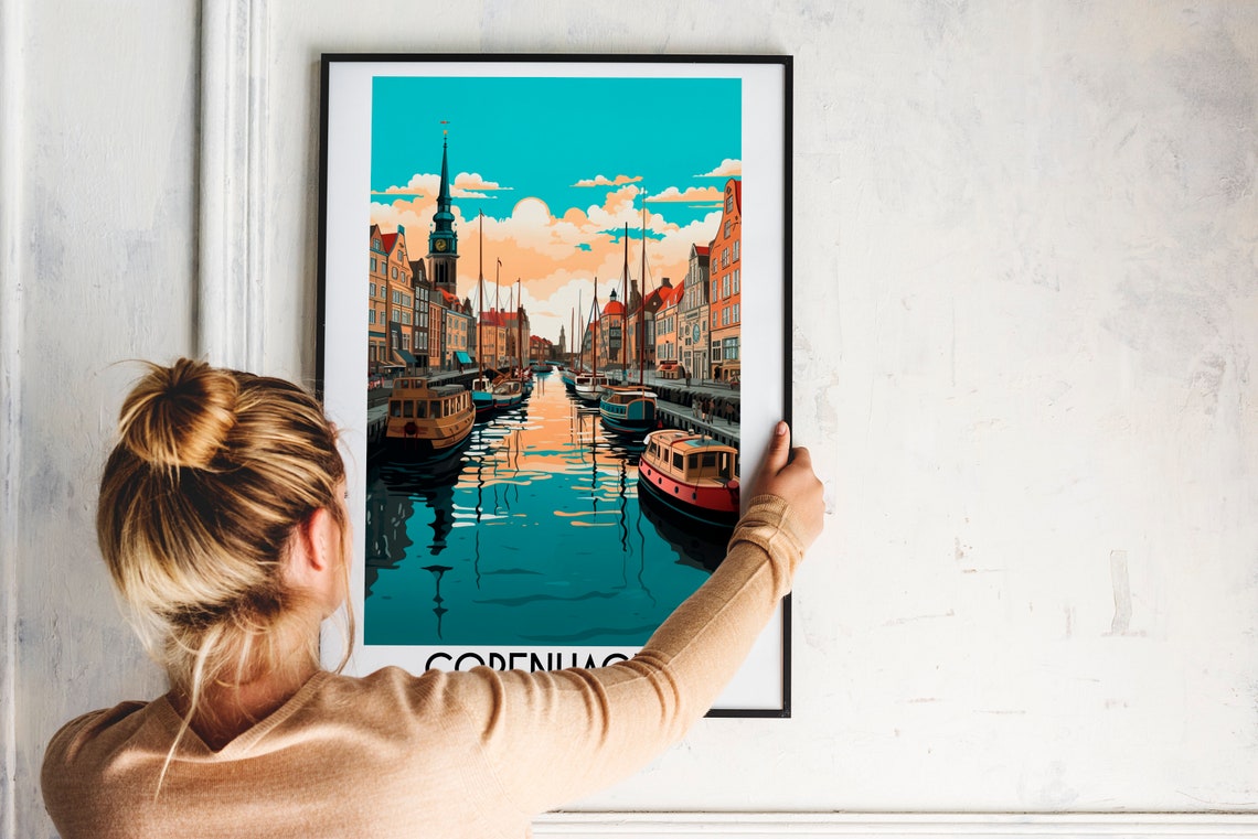 Copenhagen Denmark Canal Boats Golden Hour Vintage Travel Poster - Image 2