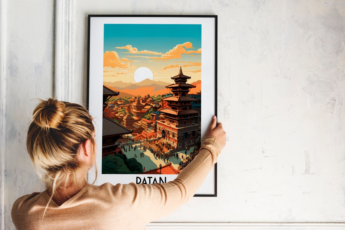 Patan Pagoda Temples Golden Sunset Square Nepal Vintage Travel Poster - Image 2