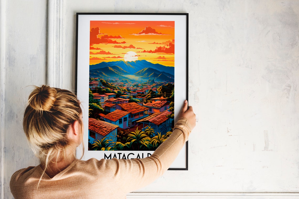 Matagalpa Hillside Town Red Tile Roofs Fiery Sunset Nicaragua Travel Poster - Image 2