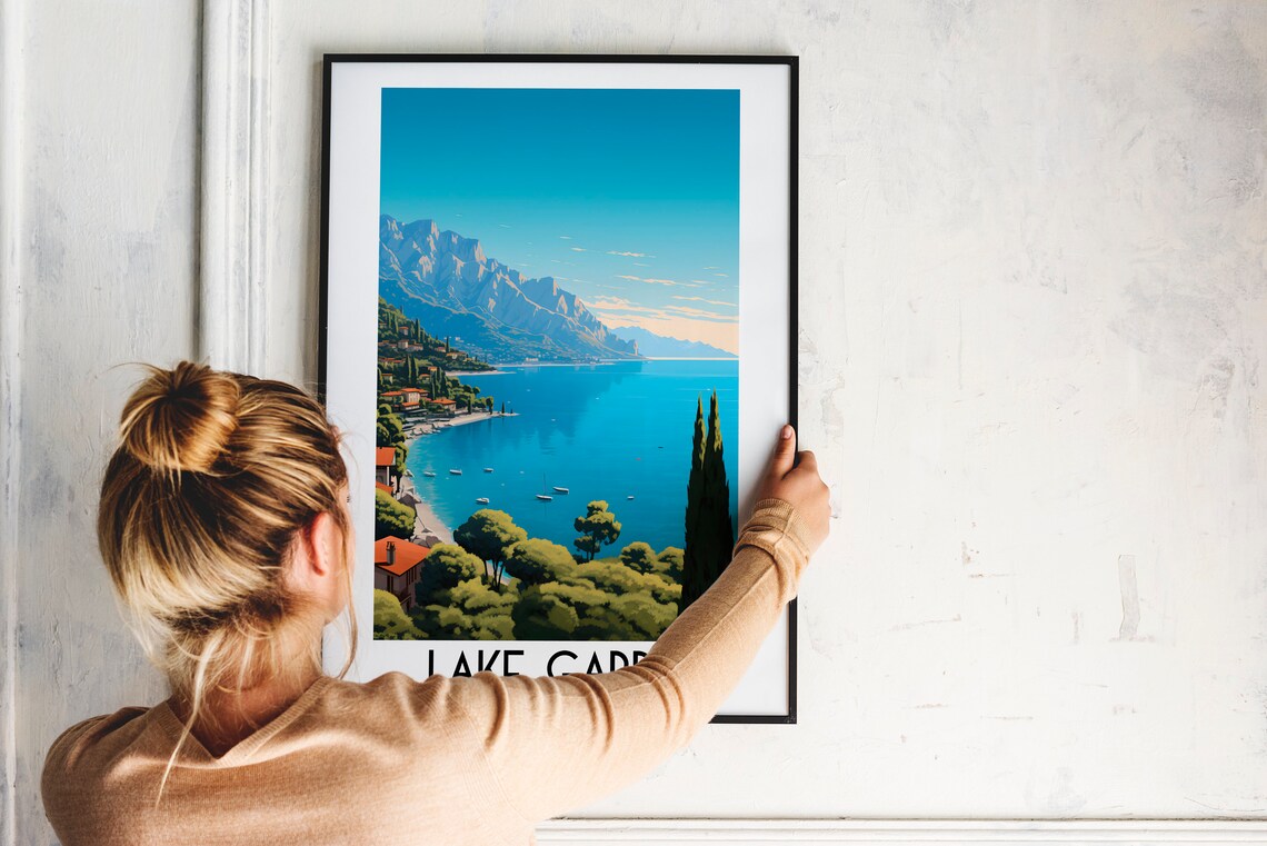 Lake Garda Italy Mountain Lake Cypress Trees Shore Travel Poster - Image 2
