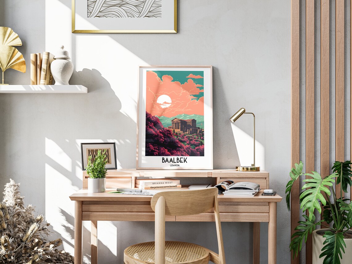 Baalbek Lebanon Ancient Roman Temple Ruins Sunset Travel Poster - Image 3