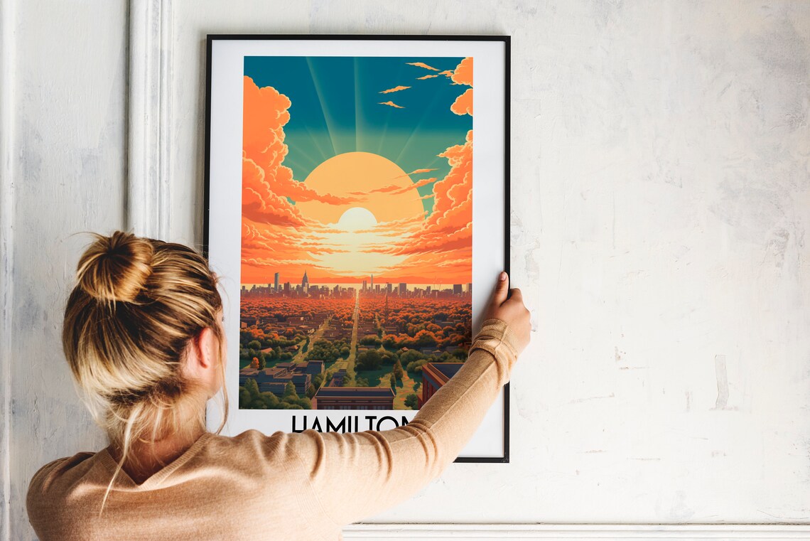 Hamilton Canada Sunrise Skyline Golden Horizon Travel Poster - Image 2