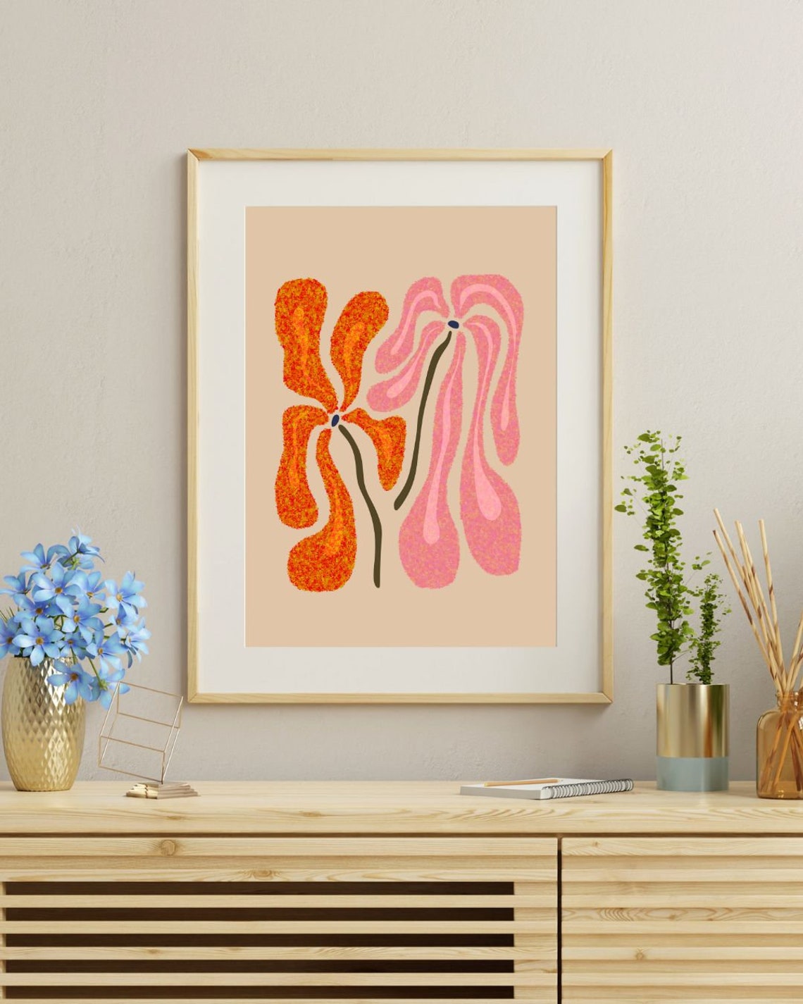 Matisse Style Abstract Textured Orange Pink Blooms Art Poster - Image 2