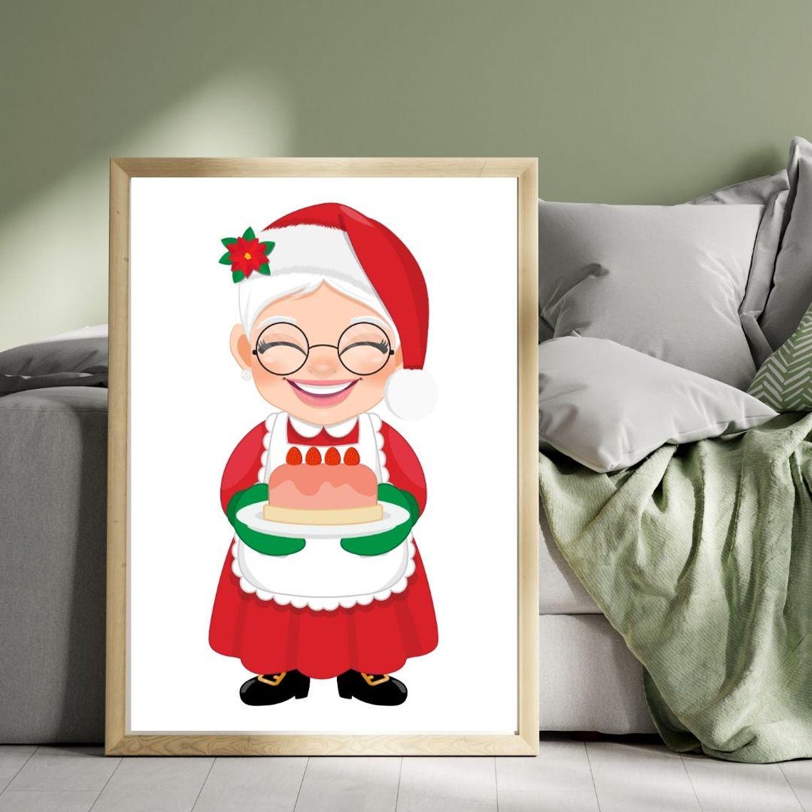 Mrs Claus Baking Cake Cute Christmas Character Holiday Poster Art - Image 3