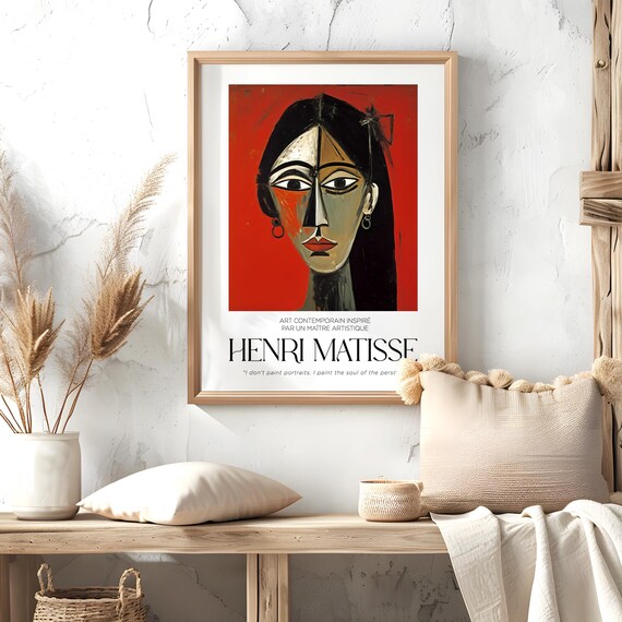 Henri Matisse Style Cubist Woman Portrait Red Quote Art Poster
