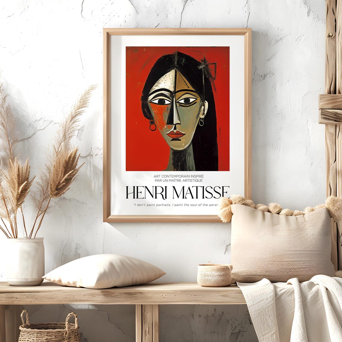 Henri Matisse Style Cubist Woman Portrait Red Quote Art Poster