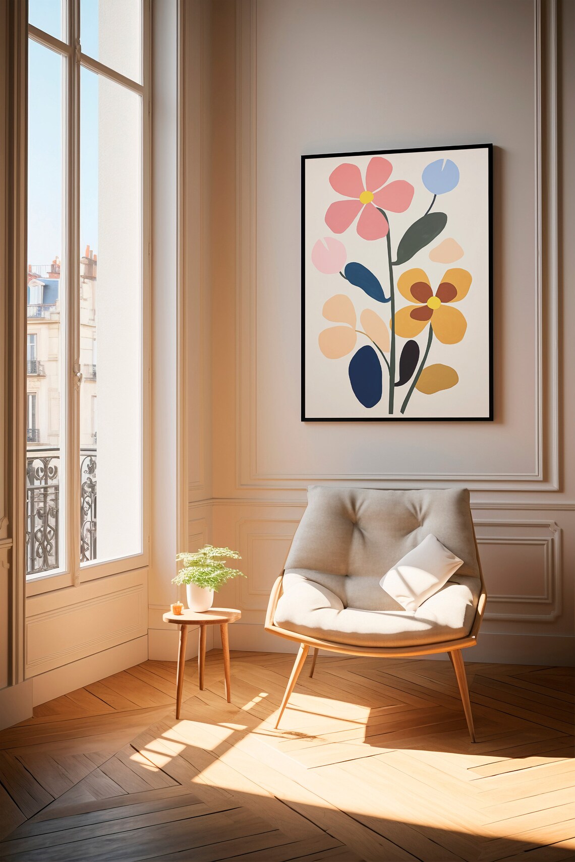 Minimalist Abstract Bloom Cream Pink Ochre Modern Floral Poster - Image 3