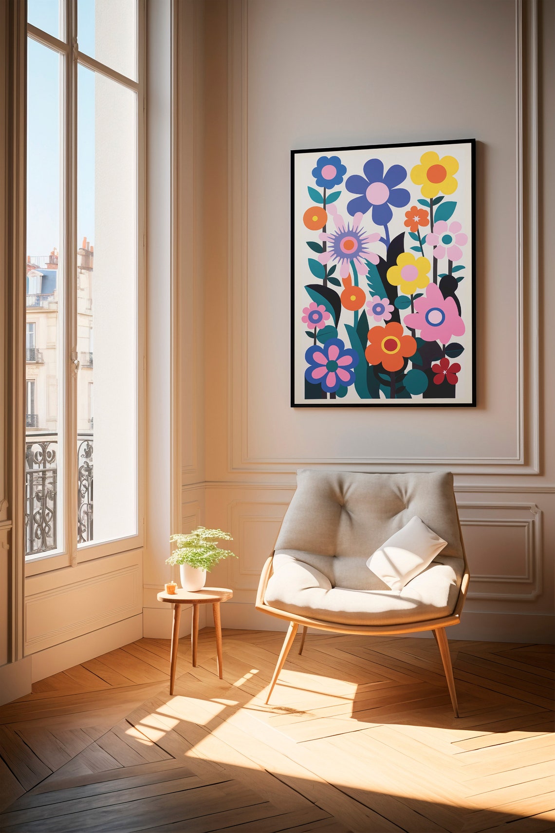 Retro Flower Meadow Bright Poppy Daisy Bold Botanical Poster - Image 2