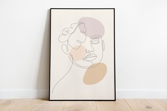Minimalist Line Art Woman Face Poster in Neutral Tones Decor