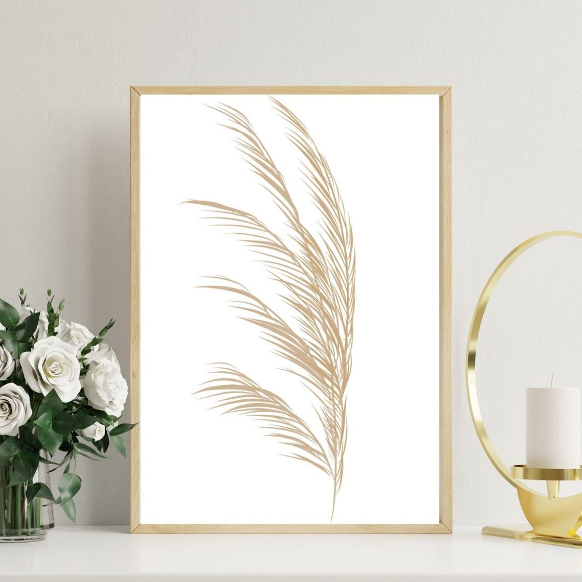 Gold Palm Fronds Minimalist Tropical Botanical Line Art Poster