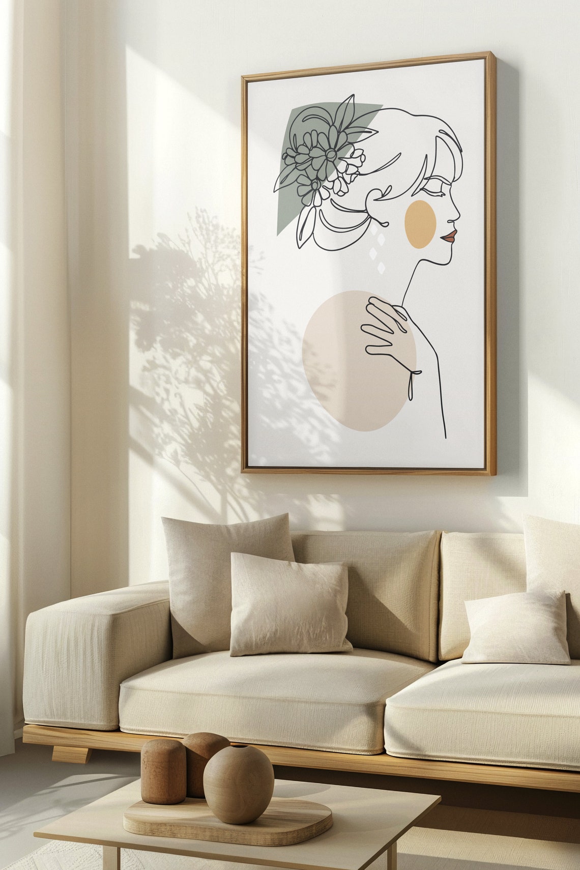 Woman Line Art Floral Headdress Elegant Modern Boho Wall Print - Image 2