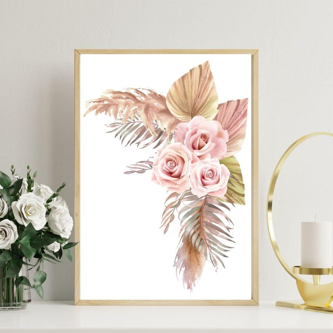 Blush Pink Roses Watercolor Botanical Bouquet Floral Wall Art - Image 2