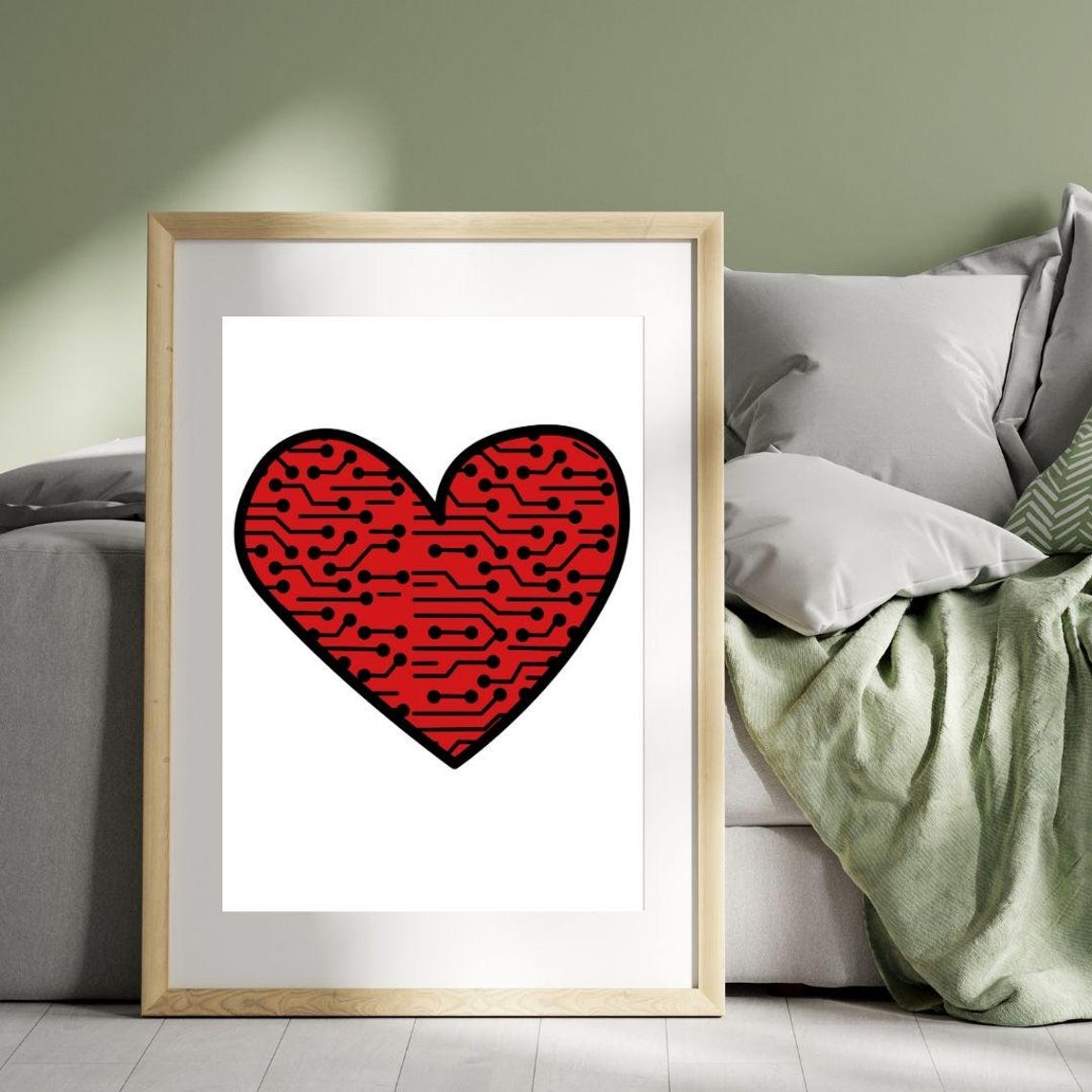 Red Heart Black Circuit Board Traces Tech Love Pop Art Poster - Image 2