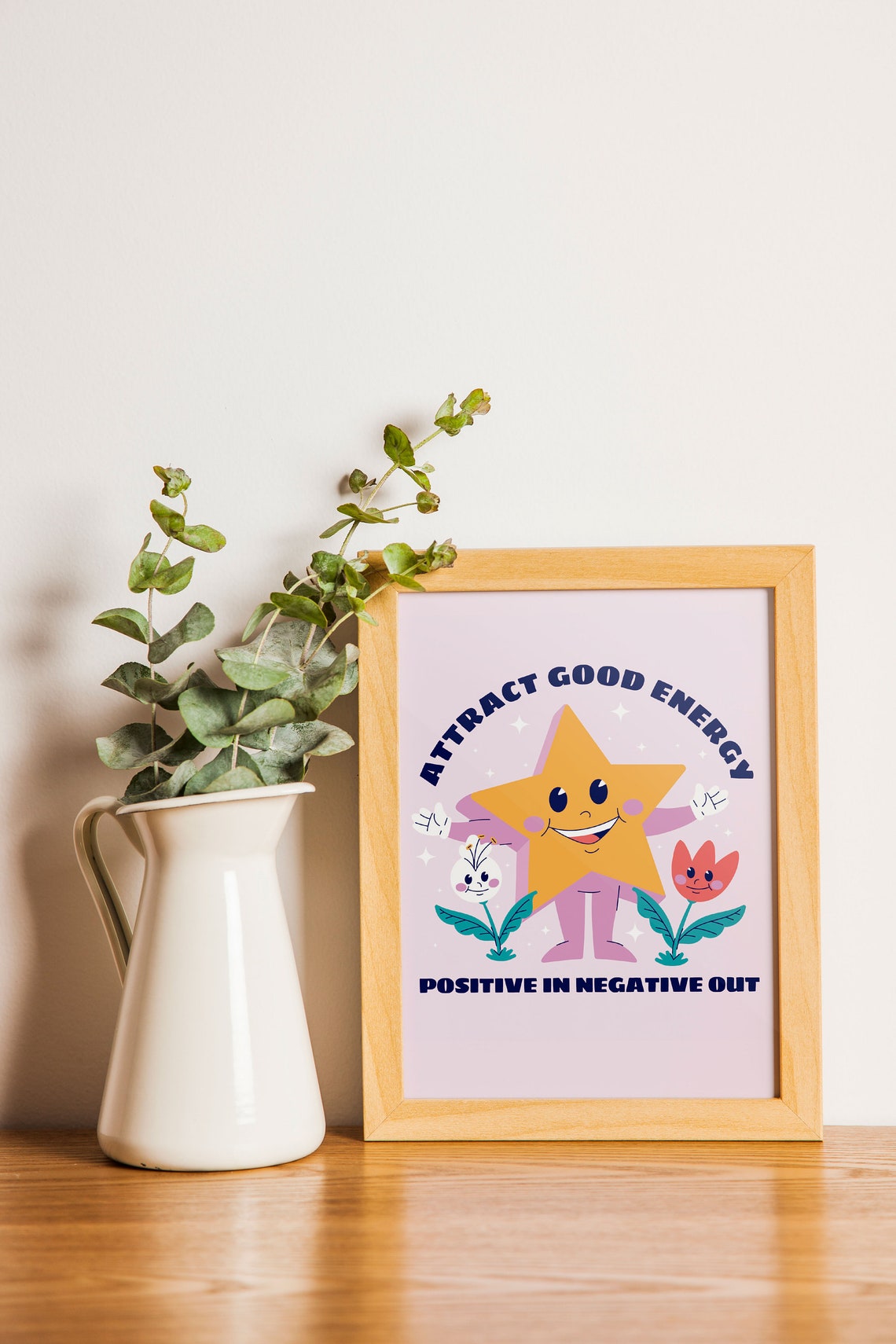 Attract Good Energy Smiling Star Positive Quote Motivation Poster