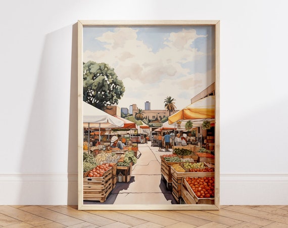 Farmers Market Poster Dining Room Wall Art Kitchen Wall Art Fruit Vegetable Poster Sunday Market Art Housewarming Gift File