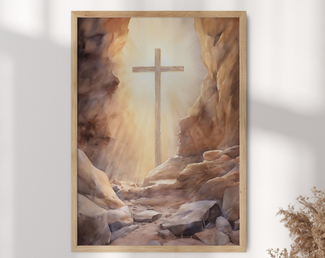 Holy Cross Tomb Easter Watercolor Empty Tomb Christian Faith Poster - Image 3