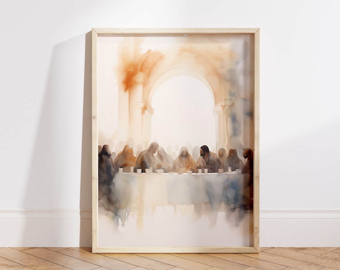 The Last Supper Soft Watercolor Modern Christian Faith Art Print