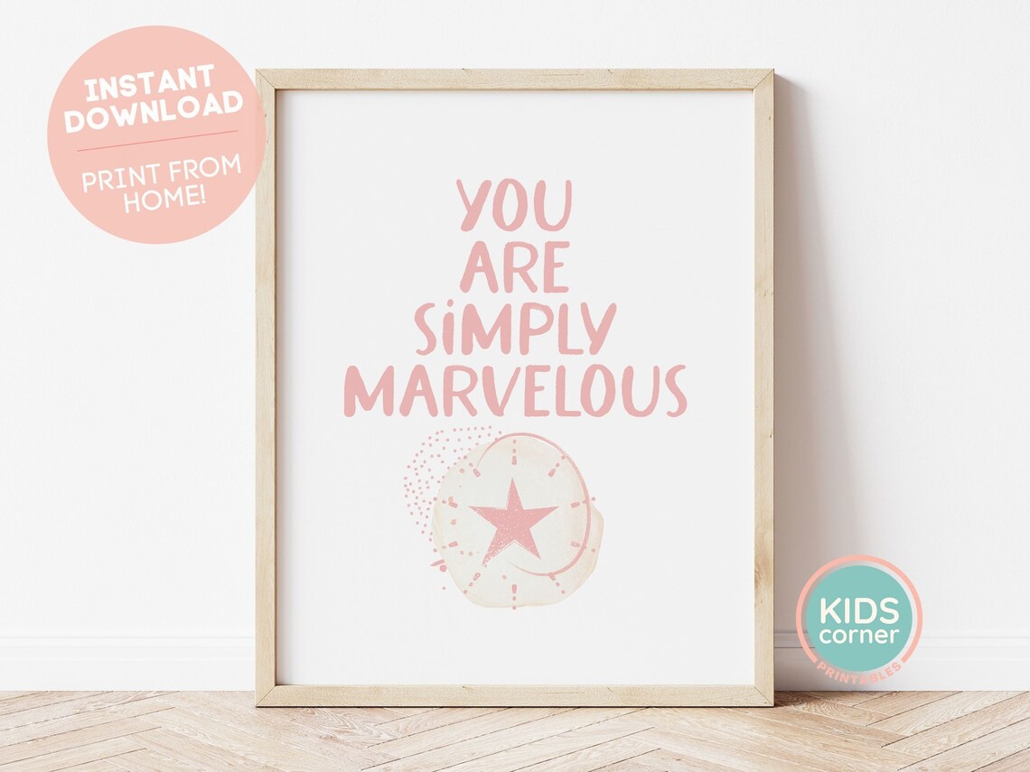 You Are Simply Marvelous Pink Star Kids Watercolor Affirmation Poster