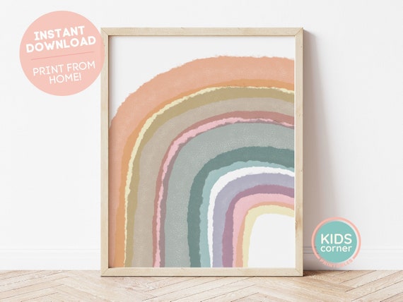 Boho Rainbow Wall Art Rainbow Nursery Decor Instant Wall Art Wall Art Orange Pink Purple Room Kids
