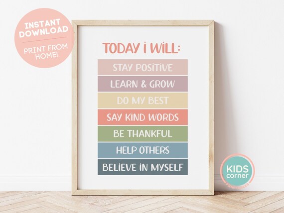 Today I Will Positive Affirmations Checklist Color Bar Quote Poster