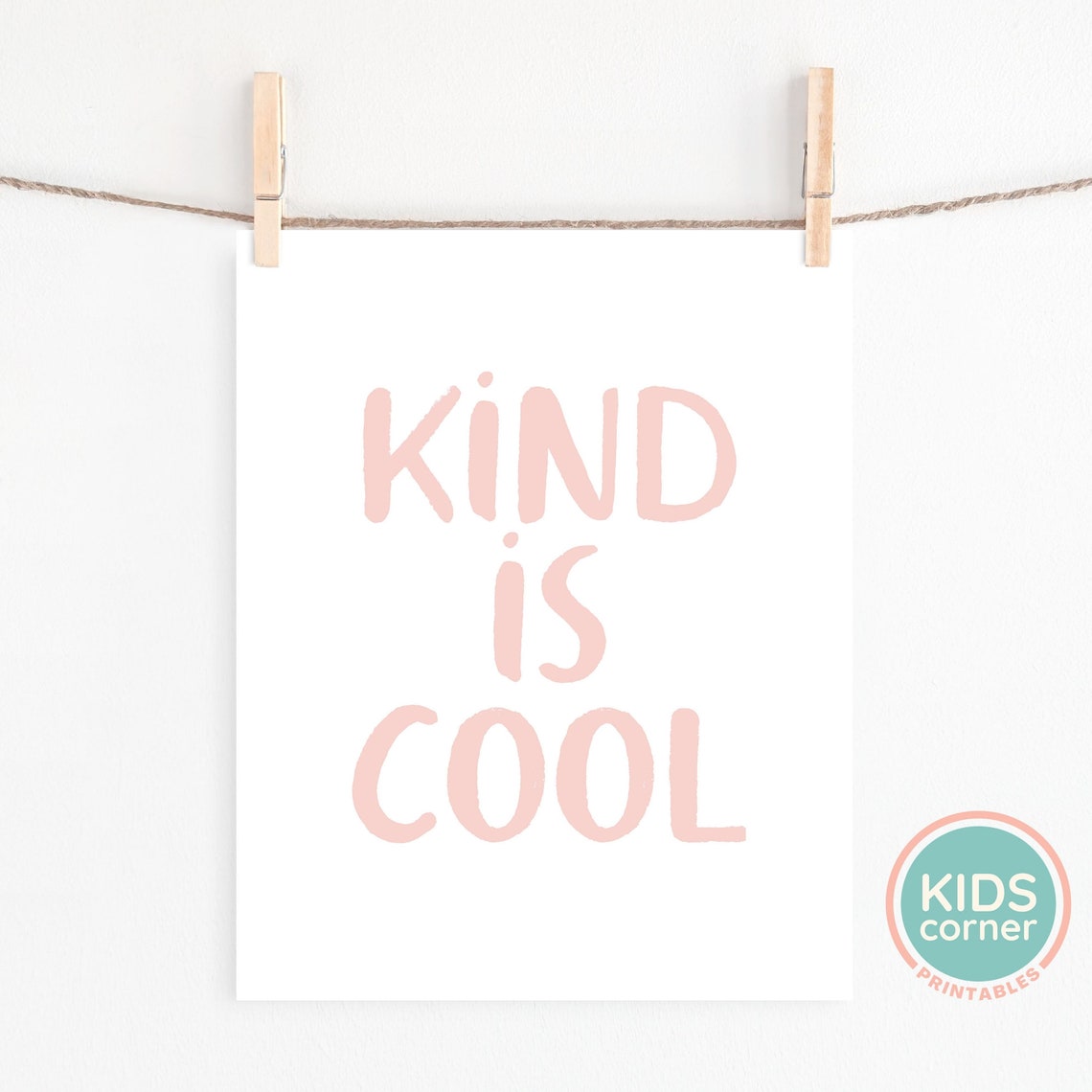 Kind Is Cool Blush Pink Hand Lettered Kids Room Decor Poster - Image 2
