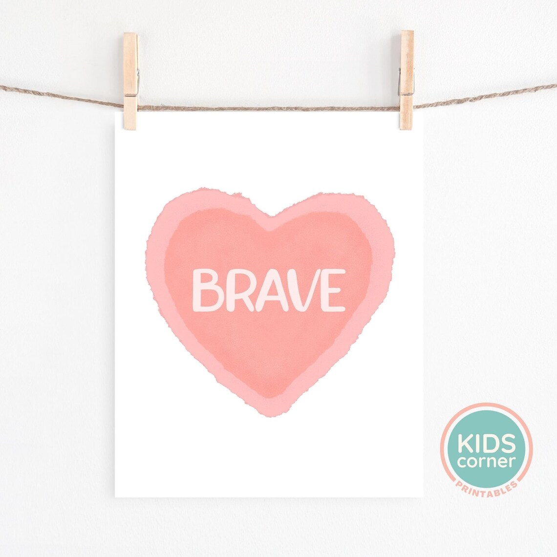 Brave Pink Watercolor Heart Mindfulness Kids Room Empowerment Poster - Image 2