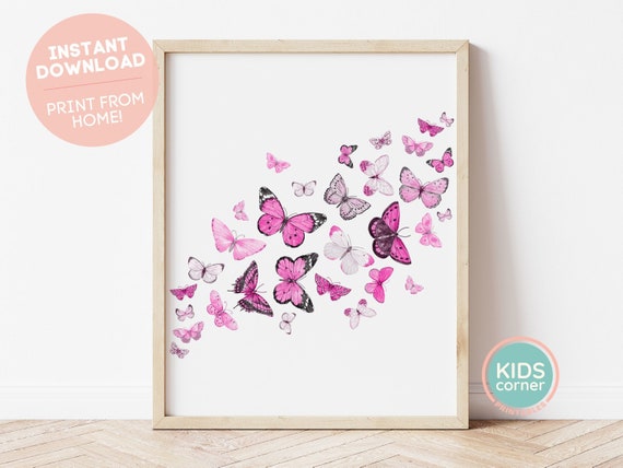 Purple Butterflies Purple Butterfly Print Butterfly Wall Art Watercolor Butterfly Decor Kids Room Decor