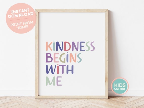 Kindness Begins With Me Print Nursery Decor Playroom Wall Art Instant Rainbow Letters Wall Art Kids Art