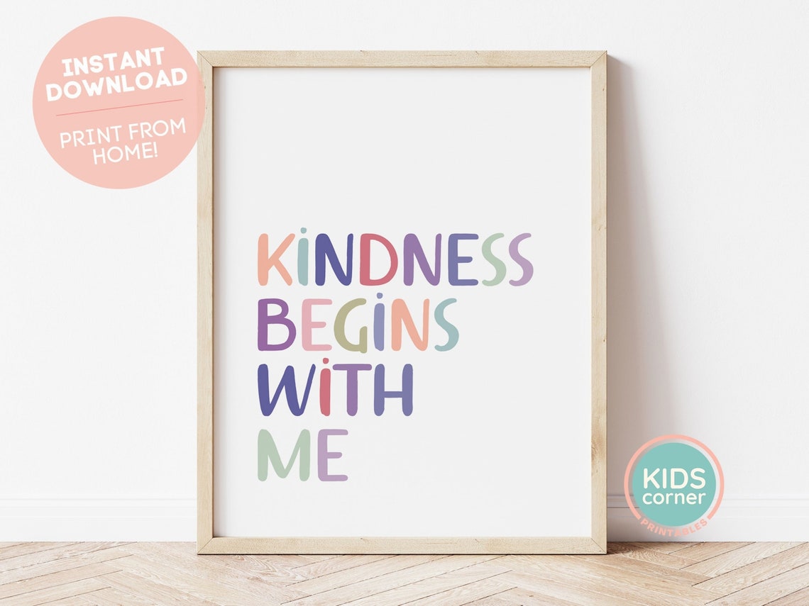 Kindness Begins With Me Colorful Pastel Typography Kids Poster