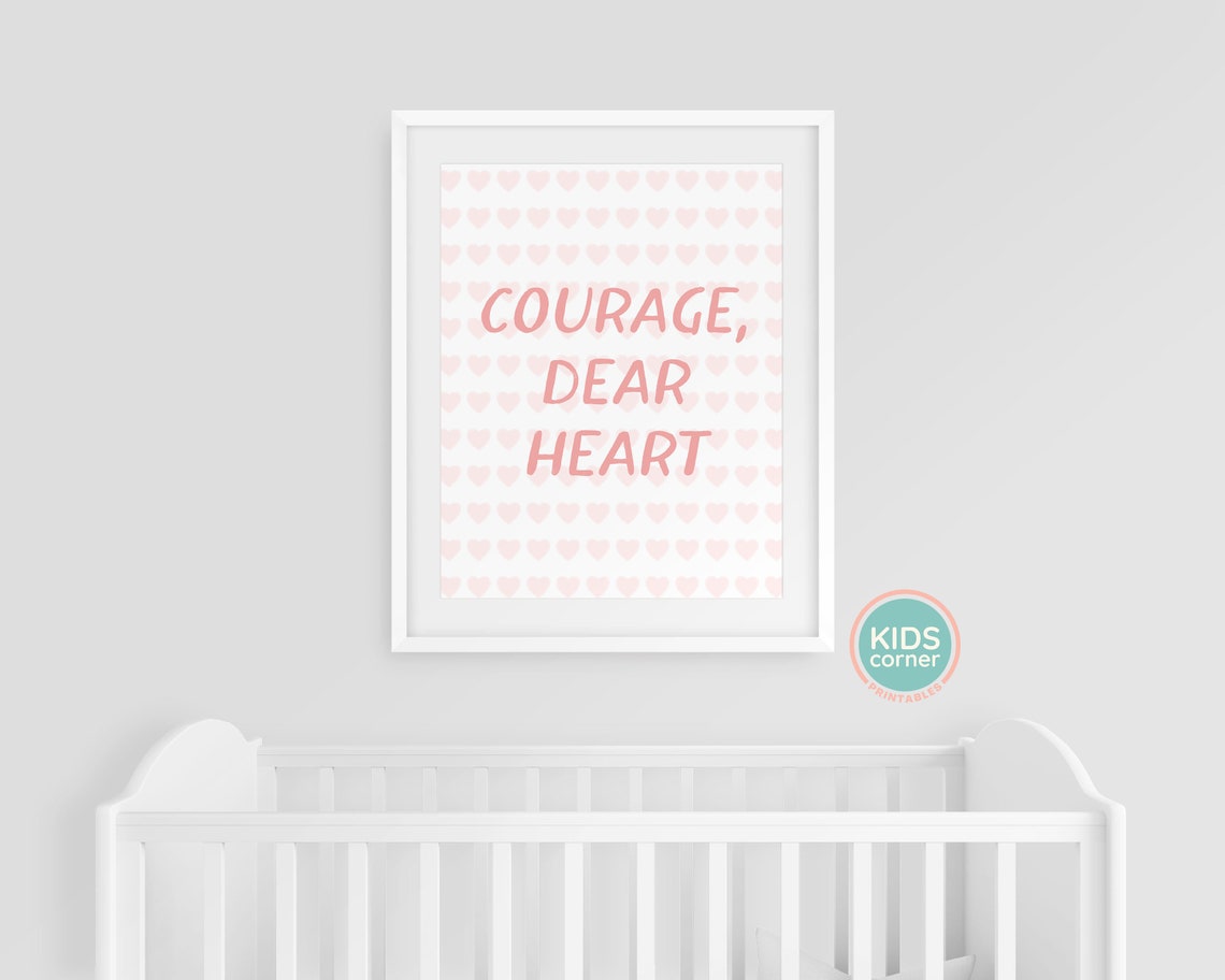 Courage Dear Heart Pink Hearts Quote Nursery Kids Room Poster - Image 3