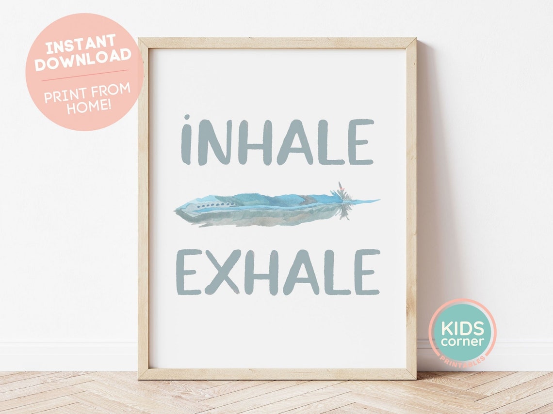 Inhale Exhale Calm Breathing Feather Mindfulness Serene Poster