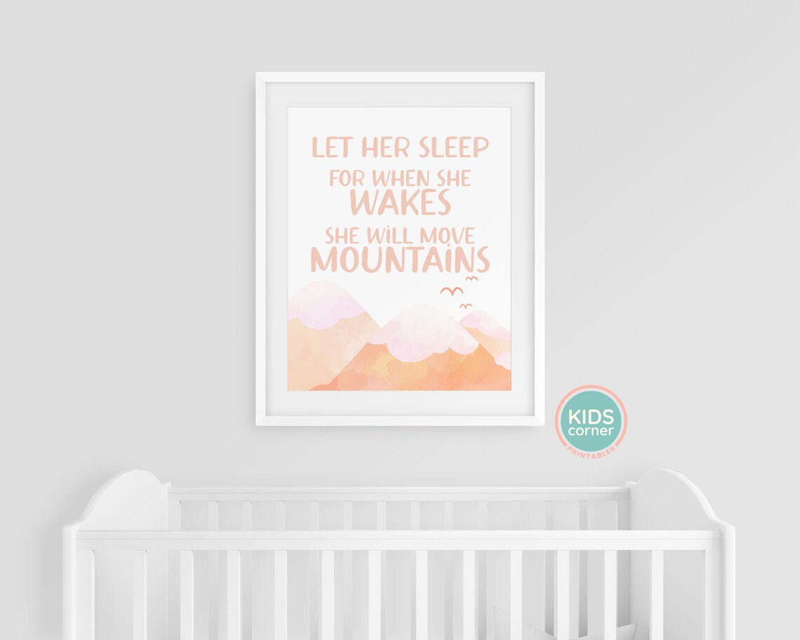 Let Her Sleep For When She Wakes She Will Move Mountains Let Her Sleep Art Let Her Sleep Sign Orange Decor - Image 3