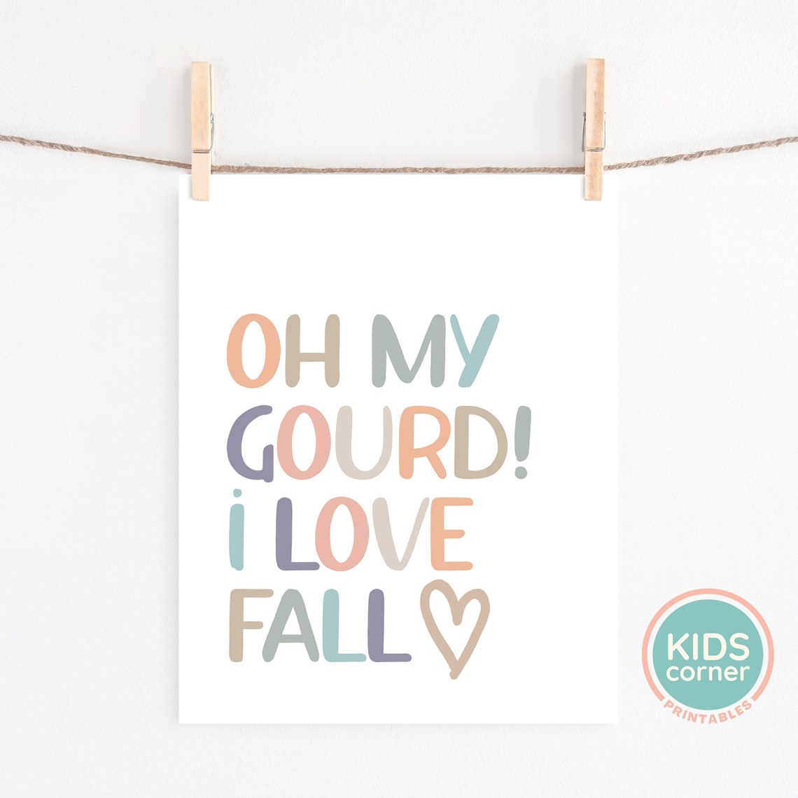 Oh My Gourd I Love Fall Autumn Heart Pastel Lettering Quote Poster - Image 3