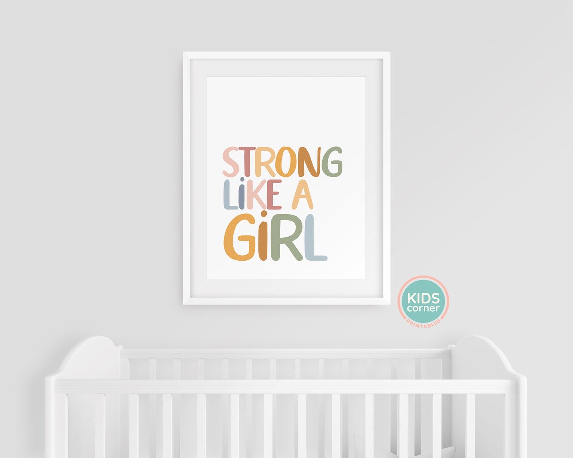 Strong Like a Girl Multicolor Rainbow Letters Empowerment Poster - Image 3