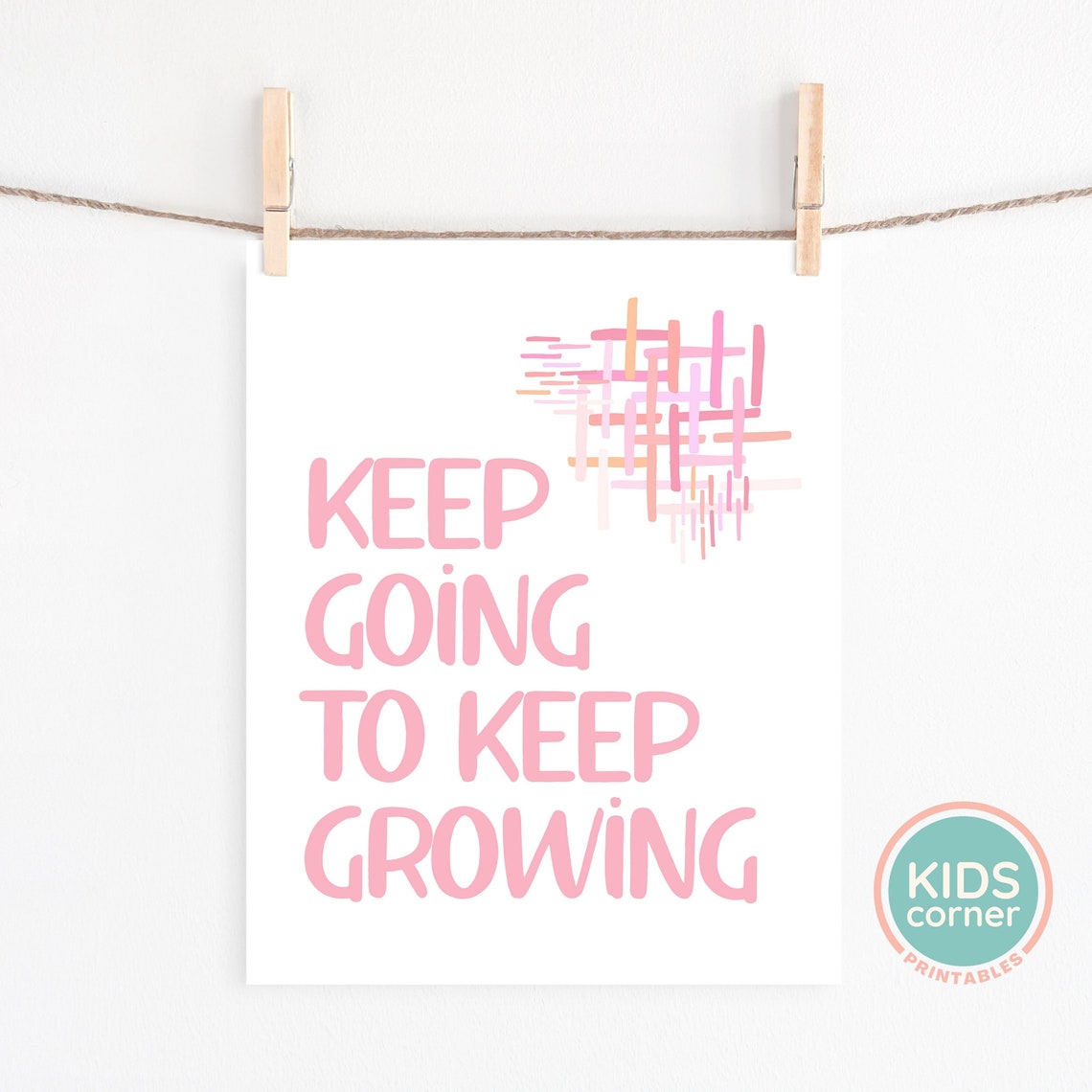 Keep Going To Keep Growing Poster Pink Kids Motivational Quote - Image 2