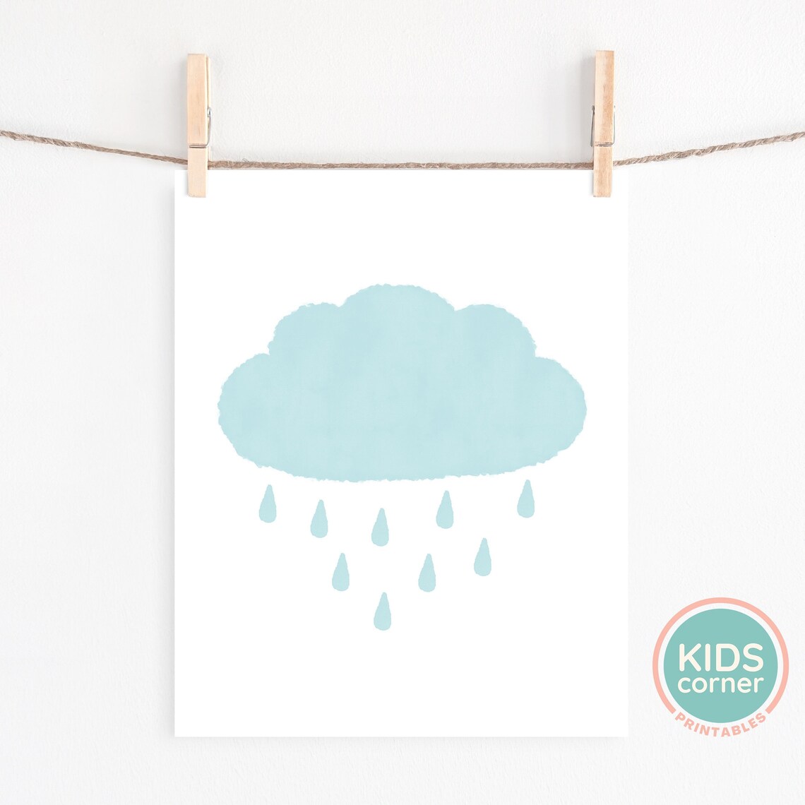 Minimalist Blue Rain Cloud Kids Nursery Rainy Day Wall Poster - Image 2