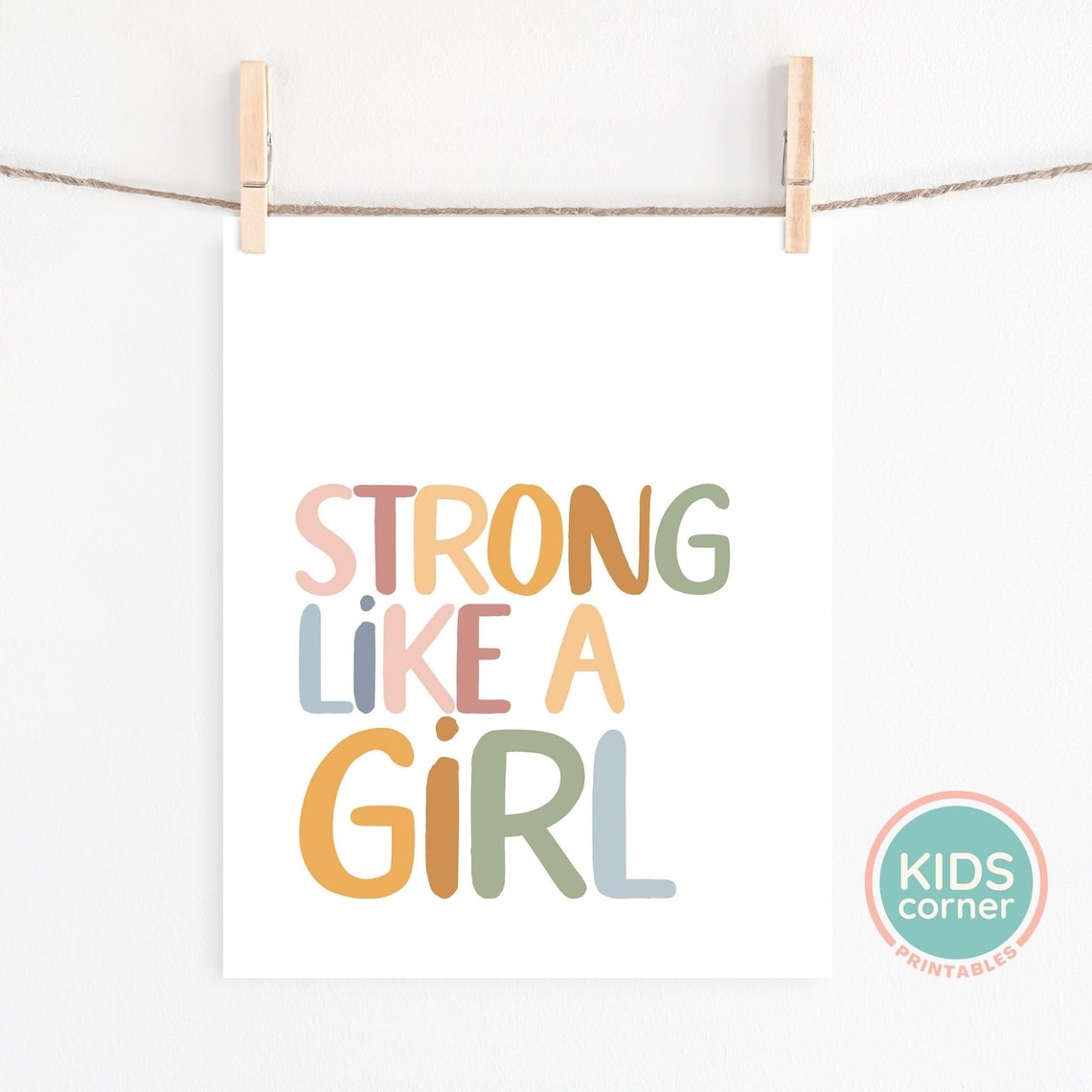 Strong Like a Girl Multicolor Rainbow Letters Empowerment Poster - Image 2