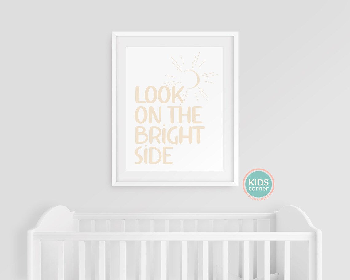 Look On The Bright Side Beige Sun Neutral Quote Poster for Kids - Image 3