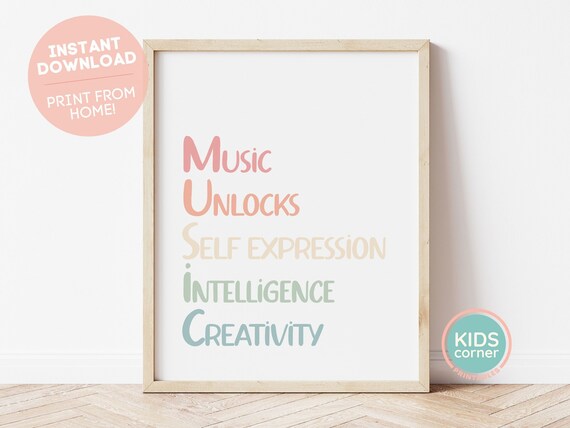 Music Unlocks Self Expression Creativity Colorful Kids Poster