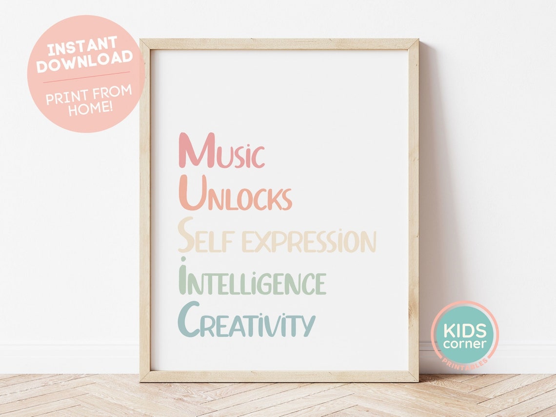 Music Unlocks Self Expression Creativity Colorful Kids Poster