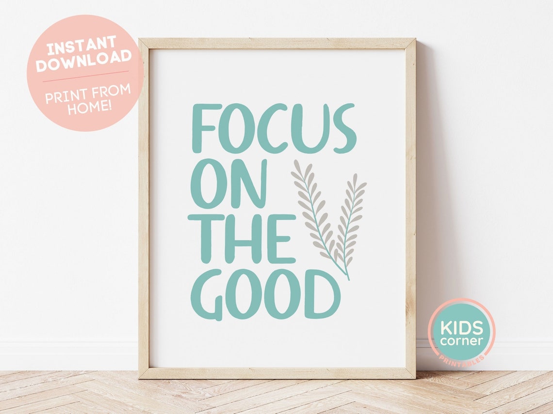 Focus On The Good Teal Word Art Kids Corner Motivational Poster