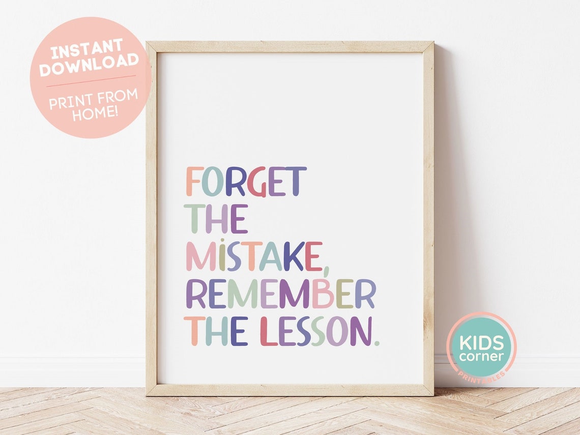 Forget The Mistake Remember The Lesson Pastel Lettering Quote Poster