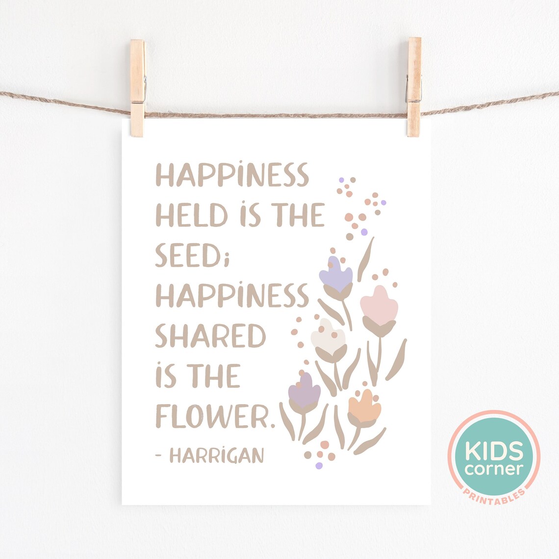 Happiness Held Is The Seed Tan Wildflower Botanical Quote Poster - Image 2