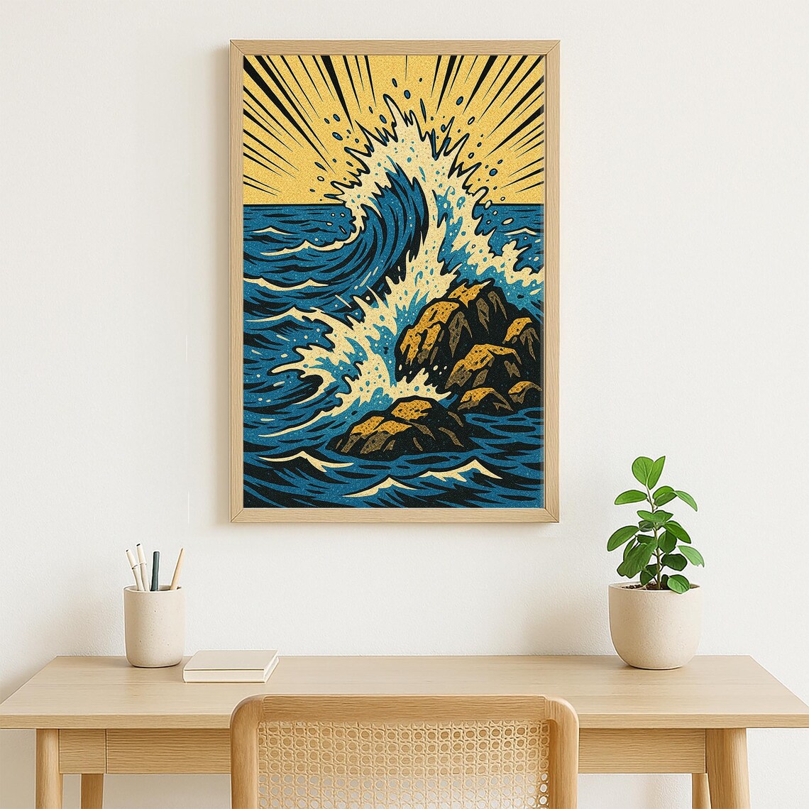 Retro Pop Art Ocean Wave, Vintage Coastal Splash - Image 3