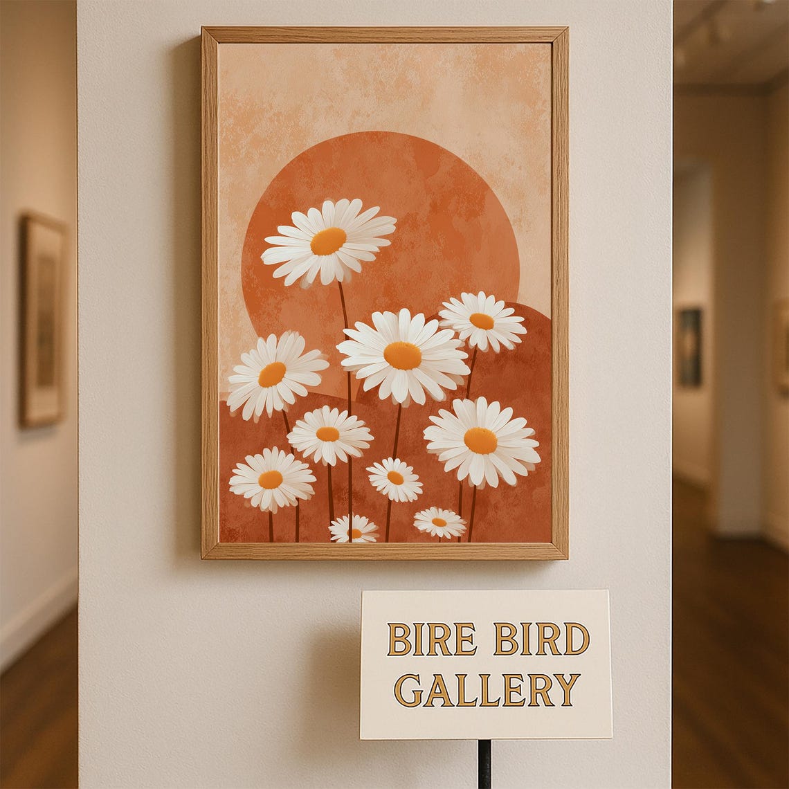 Retro Daisy Bloom Mid Century Modern Terracotta Floral Poster