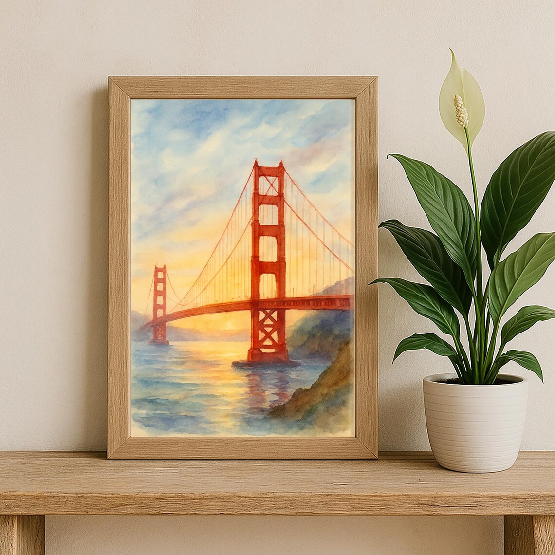 Golden Gate Bridge Watercolor Sunset San Francisco Bay Poster - Image 3