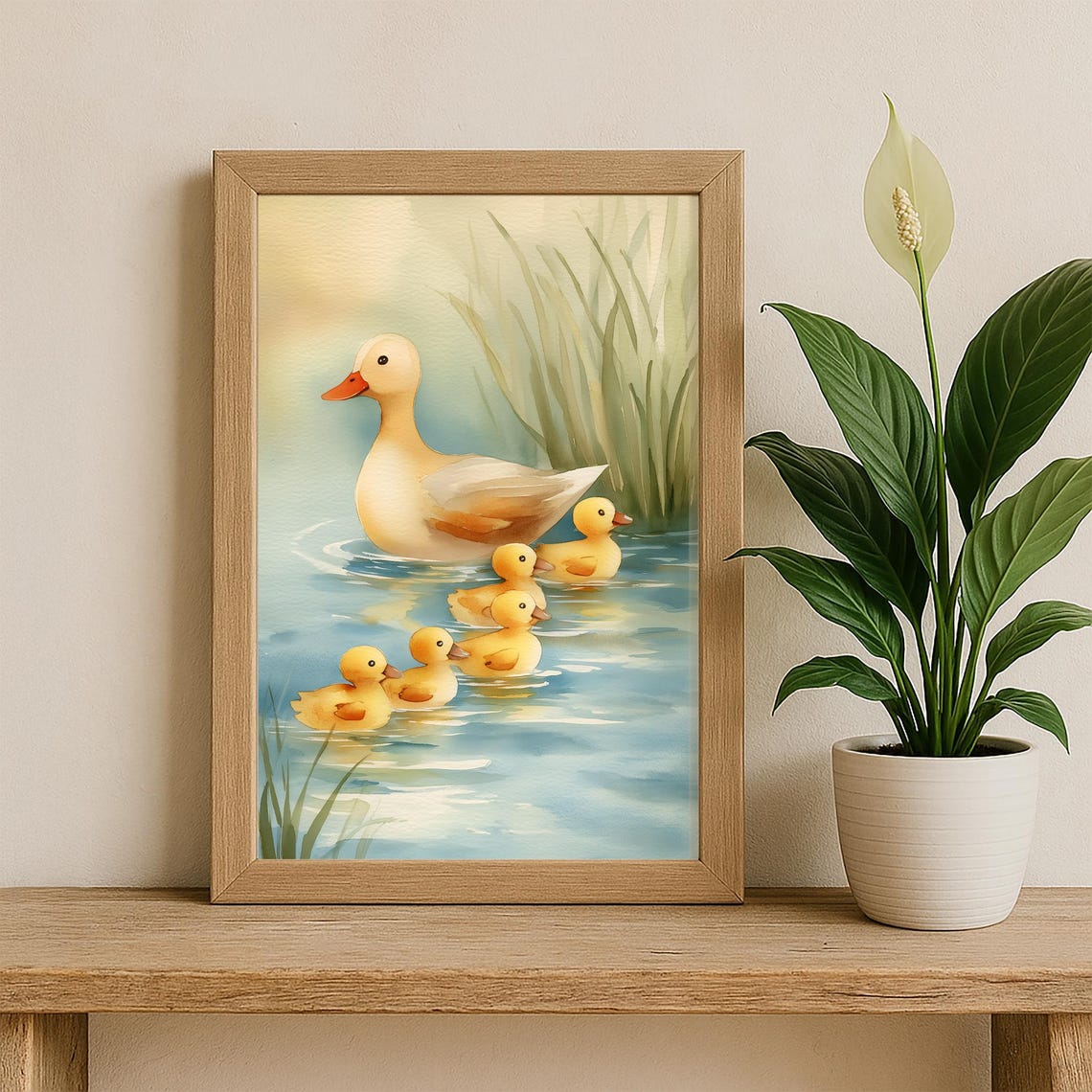 Cute Duck Family Watercolor Print Mother And Ducklings Nursery Wall Art Baby Animal For Kids Room Farm Decor - Image 2
