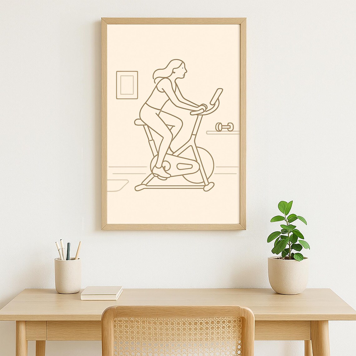 Minimalist Line Art Woman On Exercise Bike Modern Fitness Poster - Image 4