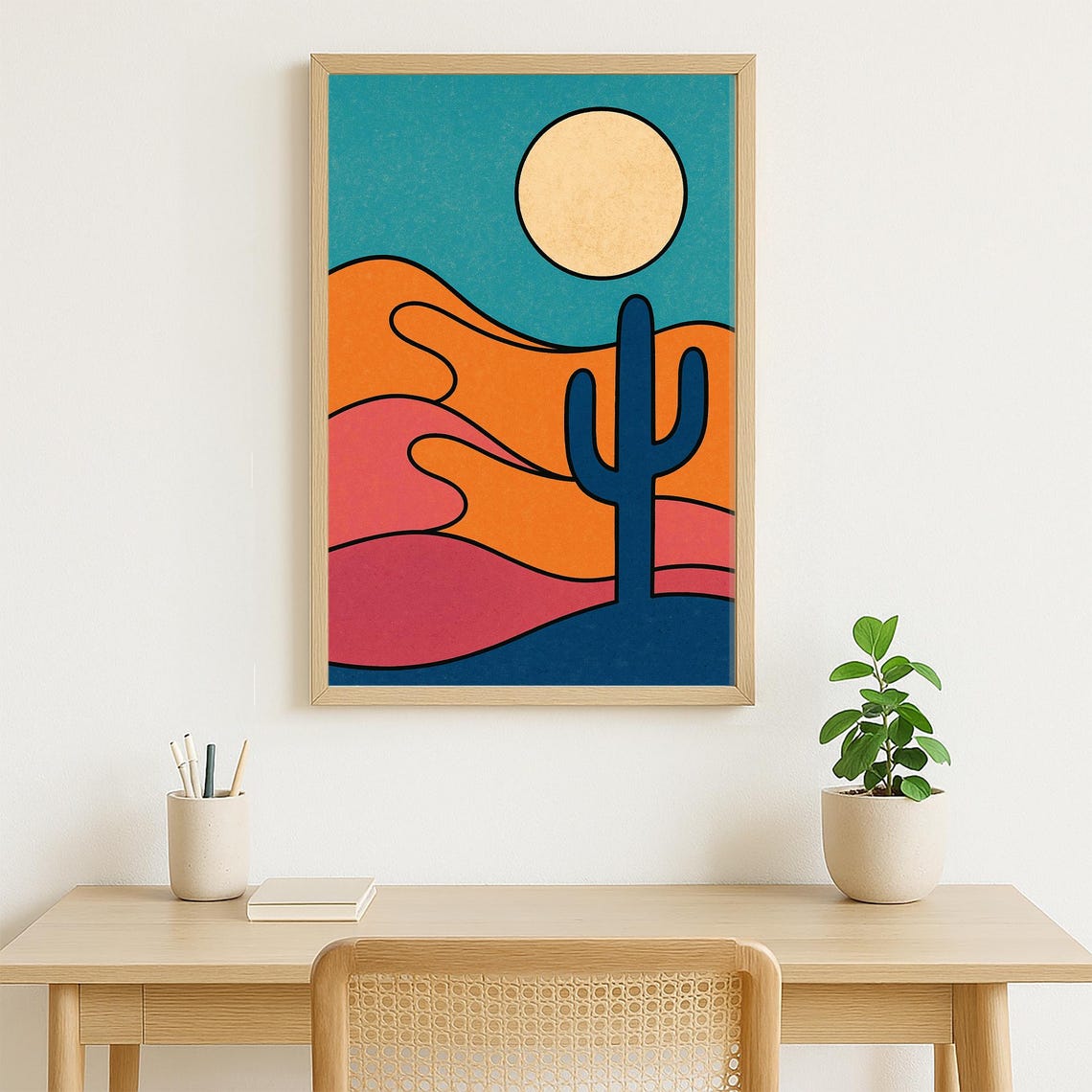 Retro Desert Sunset With Saguaro Cactus Minimalist Boho Dunes Poster - Image 4
