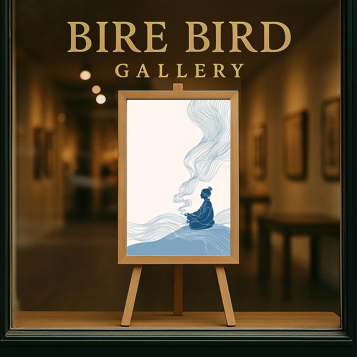 Meditating Figure Blue Ocean Waves Flowing Mindfulness Art Poster - Image 6